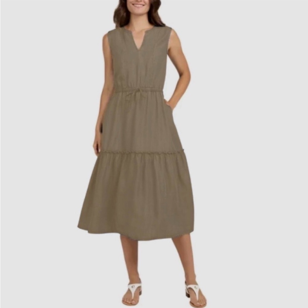 Lands' End Khaki Sleeveless Tiered Maxi Dress
